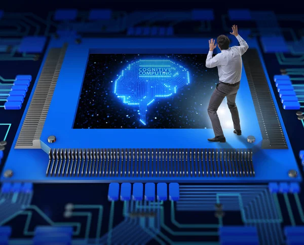 Kognitiivisen tietojenkäsittelyn konsepti tulevaisuuden teknologiana ja liikemiehenä — kuvapankkivalokuva