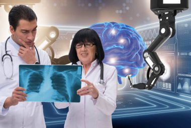 Teletıp konseptinde iki doktor.