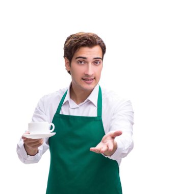 Beyaz arka planda izole genç barista