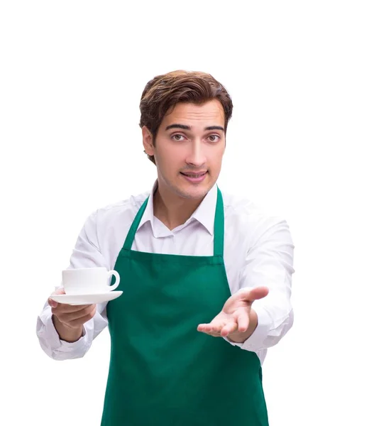 Jonge barista geïsoleerd op witte achtergrond — Stockfoto