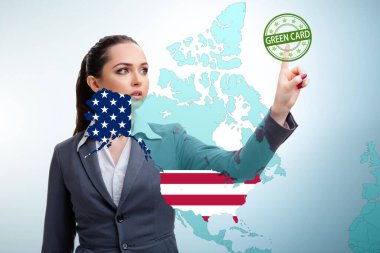 Concept of immigration to USA with virtual button pressing clipart