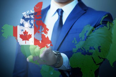 Concept of immigration to Canada with virtual button pressing clipart