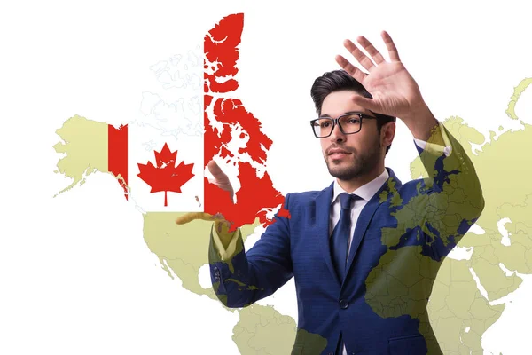 Концепція імміграції до Канади з віртуальною кнопкою натискання — стокове фото