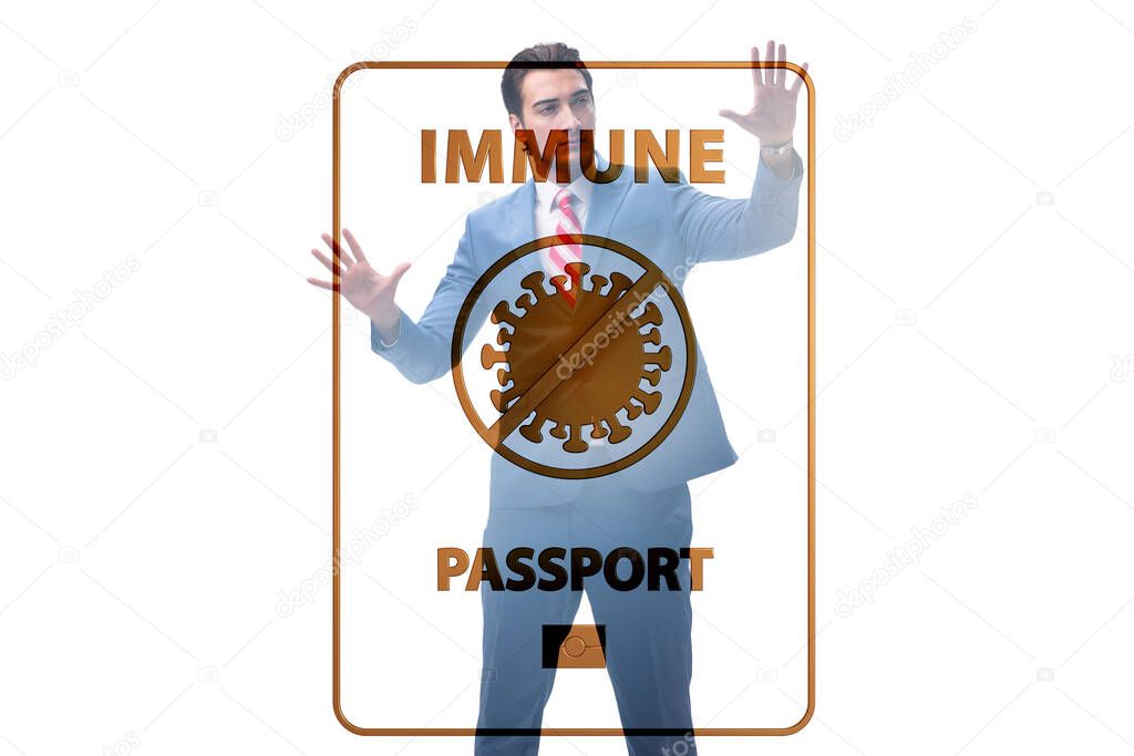 Concept of immunity passport - pressing virtual button