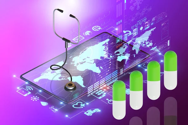 Concepto de telemedicina y m-salud - representación 3d —  Fotos de Stock