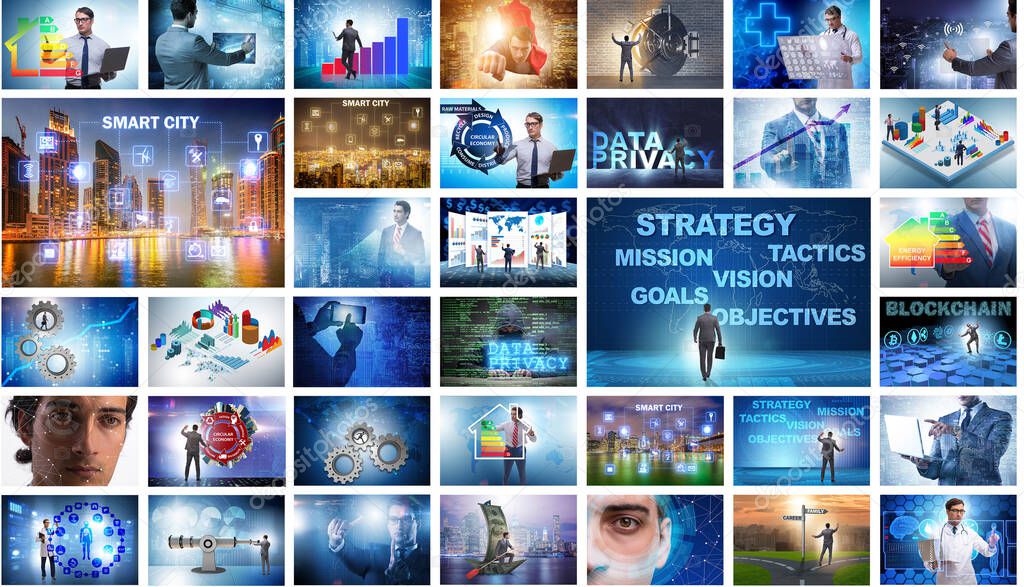 Collage of various business concepts