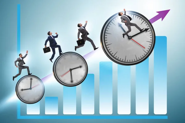 Growth and recovery concept with businessman and clocks
