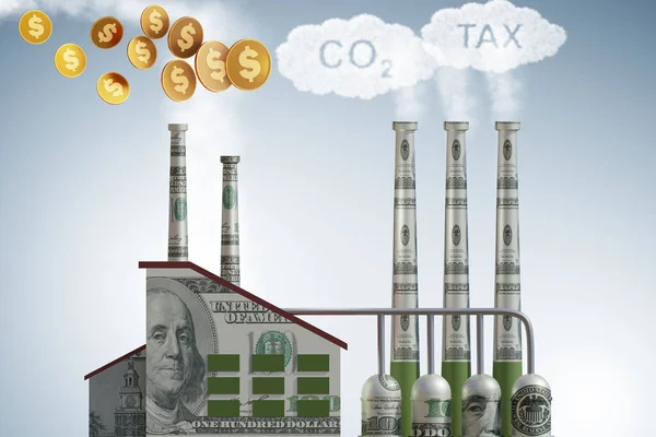 Carbon tax concept with industrial plant - 3d rendering — Stock Photo, Image