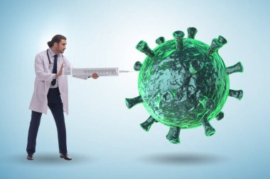 Doktorlar ve şırınga ile Coronavirus covid-19 aşı konsepti
