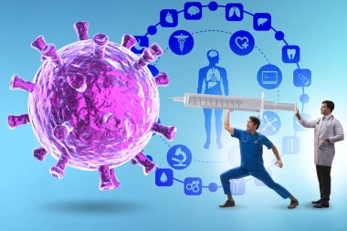 Doktorlar ve şırınga ile Coronavirus covid-19 aşı konsepti