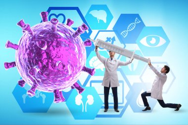Doktorlar ve şırınga ile Coronavirus covid-19 aşı konsepti