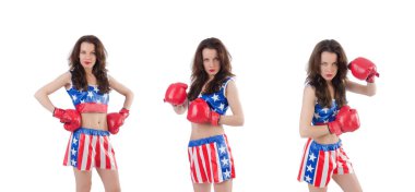 Amerikan sembollü kadın boksör.