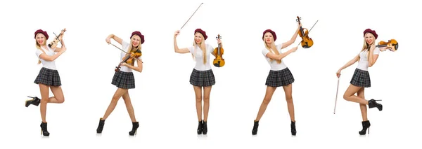 Женщина играет на скрипке изолированы на белом — стоковое фото