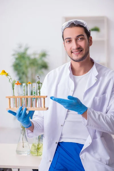 Giovane chimico di sesso maschile che lavora in laboratorio — Foto Stock