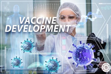 Coronavirus covid-19 aşısı üzerinde çalışan kadın doktor.