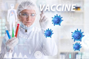 Coronavirus covid-19 aşısı üzerinde çalışan kadın doktor.