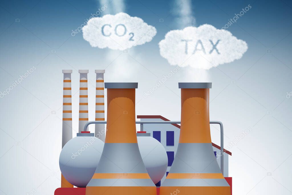 Plant in carbon tax and pollution concept - 3d rendering