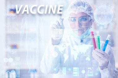 Coronavirus covid-19 aşısı üzerinde çalışan kadın doktor.