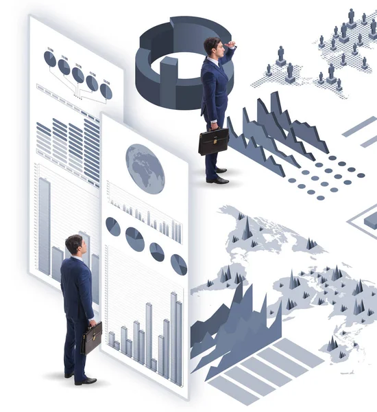 Affärsman i business infographics koncept — Stockfoto