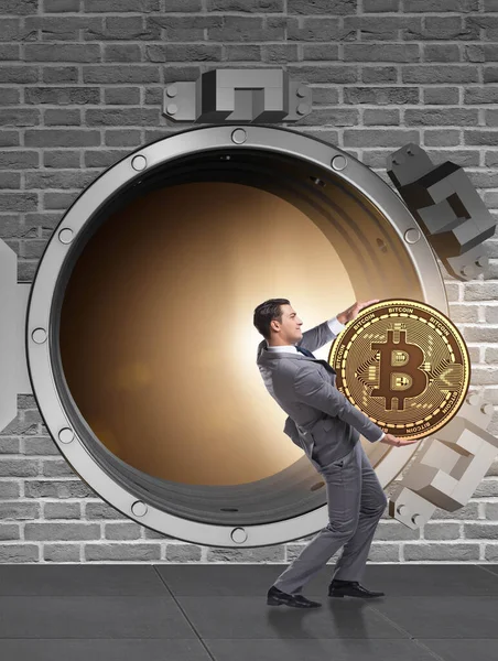 Mann stiehlt Bitcoin aus Bank — Stockfoto