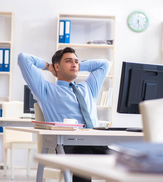 Handsome businessman employee sitting at his desk in office