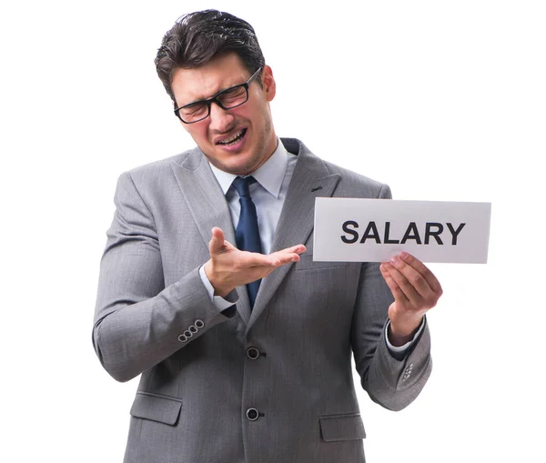 Empresario pidiendo aumento salarial aislado en fondo blanco — Foto de Stock