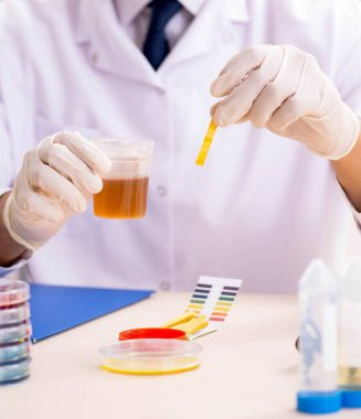 Laboratuvardaki kimyager ph bantlarıyla kontrol ediyor.
