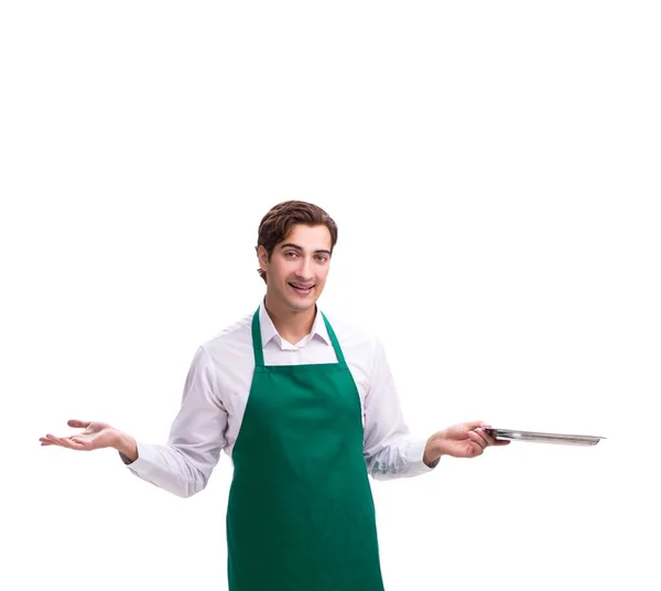 Young waiter isolated on white background — Stock Photo, Image