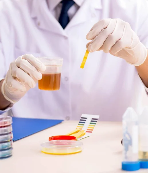 Chemist in the lab checking with ph strips — Stock Photo, Image