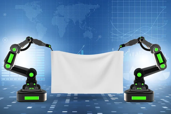 Blank poster supported by robotic arms — Stock Photo, Image