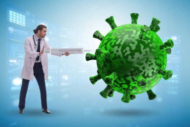 Doktorlar ve şırınga ile Coronavirus covid-19 aşı konsepti