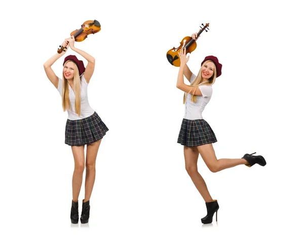 여자는 흰색 절연 바이올린 연주 — 스톡 사진