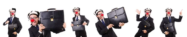 Grappige clown zakenman geïsoleerd op de witte achtergrond — Stockfoto