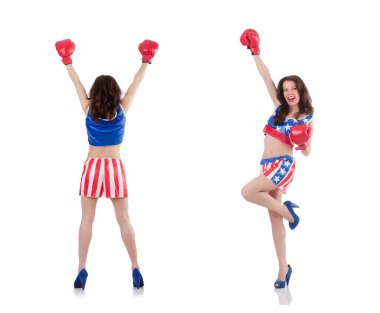 Amerikan sembollü kadın boksör.