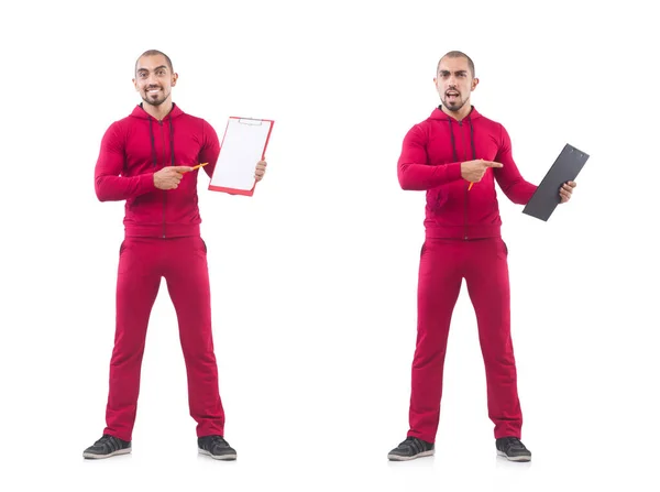 Young sportsman with binder isolated on white — Stock Image Young sportsman with binder isolated on white Stock Image