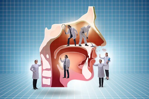 患者を治療する医師と耳鼻咽喉科の概念 — ストック写真