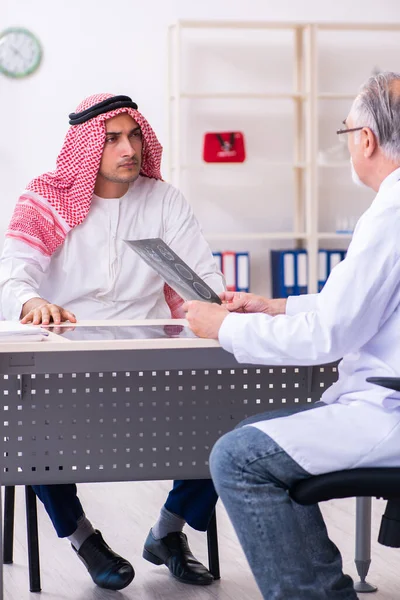 Young male arab visiting experienced male doctor — Stockfoto