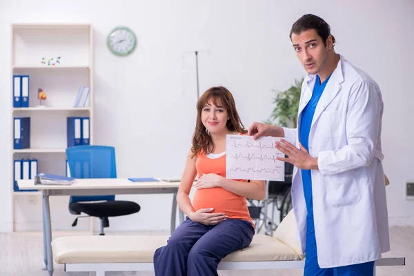 Femme enceinte visitant le médecin gynécologue masculin — Photo