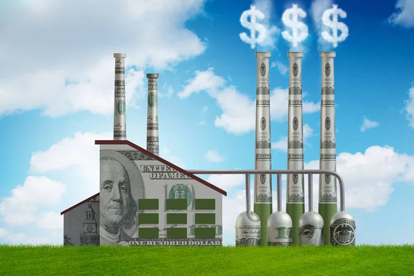 Concetto di carbon tax con impianto industriale - rendering 3d — Foto Stock