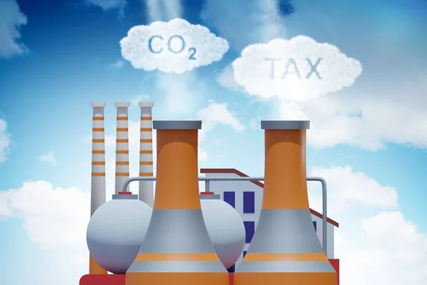 Завод по налогу на углерод и загрязнение окружающей среды - 3d рендеринг — стоковое фото