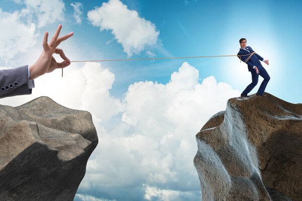 Boss holding his employee in retention concept