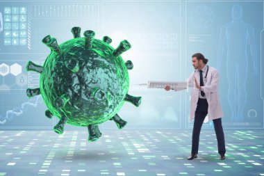 Doktorlar ve şırınga ile Coronavirus covid-19 aşı konsepti