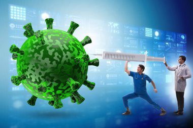 Doktorlar ve şırınga ile Coronavirus covid-19 aşı konsepti