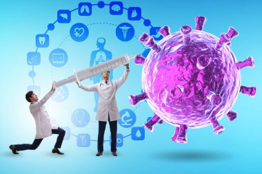 Doktorlar ve şırınga ile Coronavirus covid-19 aşı konsepti