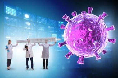 Doktorlar ve şırınga ile Coronavirus covid-19 aşı konsepti