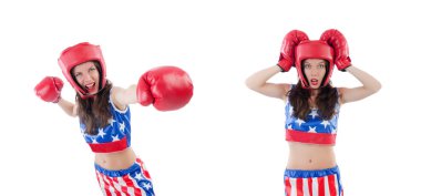 Amerikan sembollü kadın boksör.