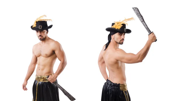 Muž v pirátském kostýmu v halloweenské koncepci — Stock fotografie