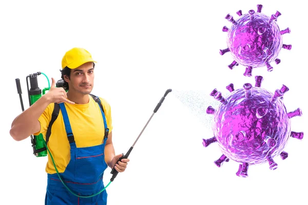 Koncept dezinfekce s osobou bojující proti koronaviru — Stock fotografie
