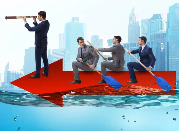 Teamwork concept met zakenmensen op boot — Stockfoto