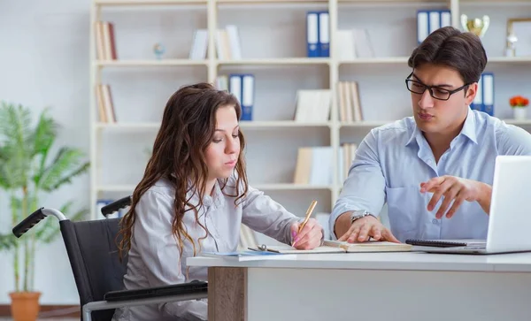 Disabled student studying and preparing for college exams